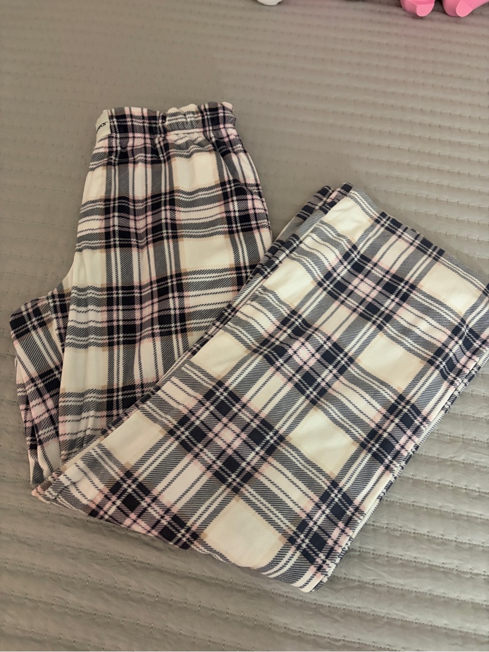 Plaid Lounge Pants in Cream, Navy, and Light Pink